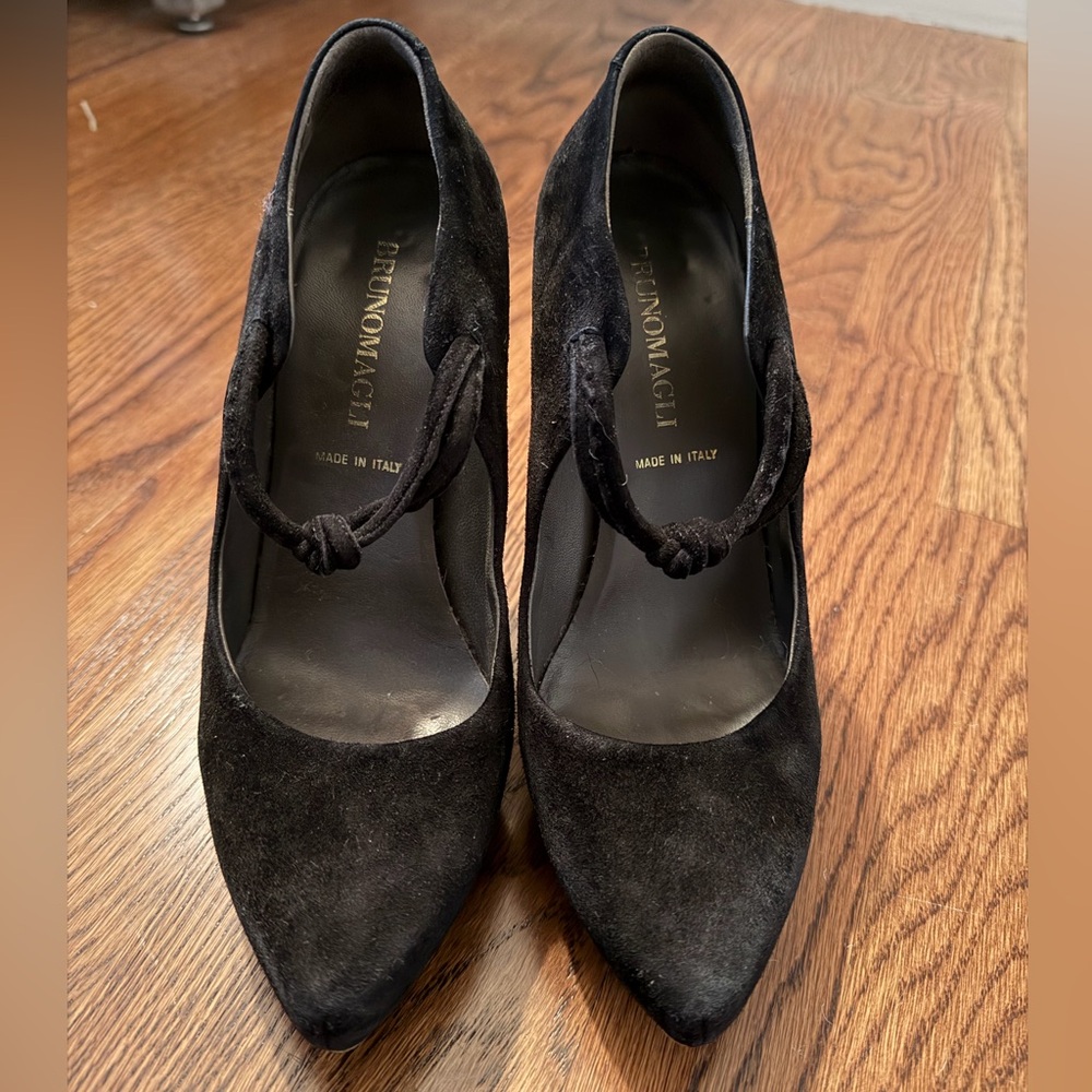 Bruno Magli Black Suede Heels with Crocodile Heel